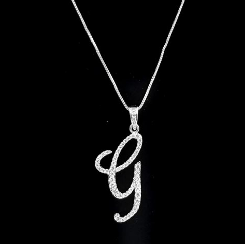 Silver G CZ Monogram Pendant Chain Necklace Rhinestone Crystal Initial Charm